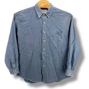 Eddie Bauer Mens XL Blue Cotton Denim Long Sleeve Button Down Shirt Chambray